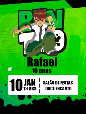 Convite de Aniversário Ben 10 para Editar Online e Imprimir