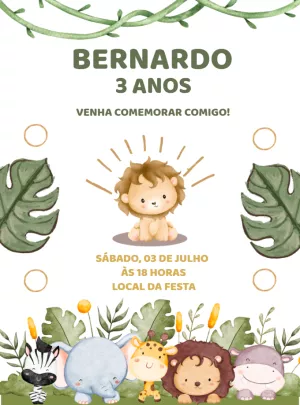 Convite Aniversário Safari Leãozinho para Editar Online