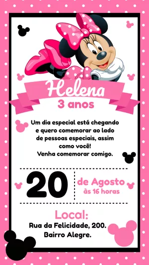 Convite de Aniversário Minnie Mouse Rosa para Editar Online