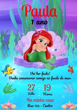 Invitación de cumpleaños La Sirenita – Estático – Convites e Artes Digitais