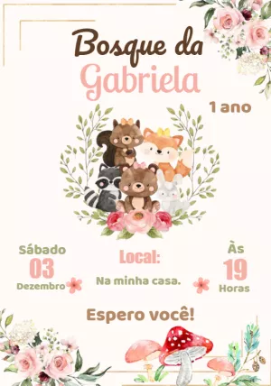 Convite Aniversário Bosque Encantado com Animais para Editar
