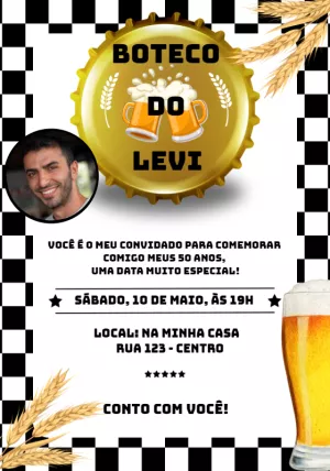 Convite Aniversário Boteco com Foto para Editar Online