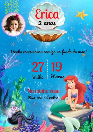 Invitación de cumpleaños La Sirenita – Estático – Convites e Artes Digitais