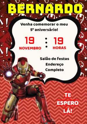 Convite Aniversário Homem de Ferro para Editar Online