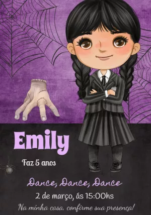 Convite Aniversário Wandinha Addams para Editar Online