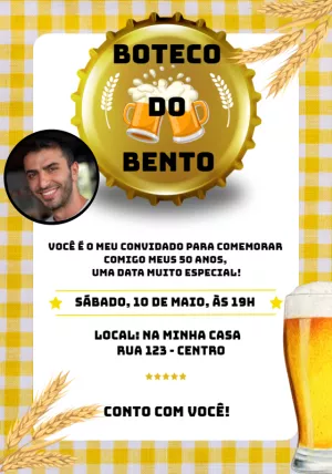 Convite Aniversário Boteco com Foto para Editar Online