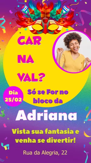 Convite de Aniversário Carnaval com Foto para Editar Online