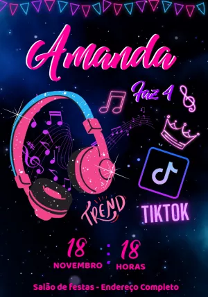 Convite de Aniversário TikTok Neon para Editar Online