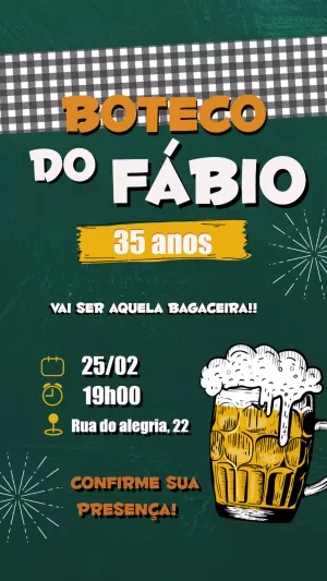 Convite de Aniversário Boteco com Cerveja para Editar Online