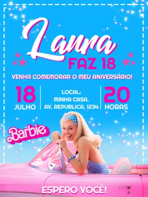 Convite de Aniversário Barbie Filme para Editar Online