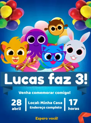Convite de Aniversário Bolofofos com Personagens para Editar