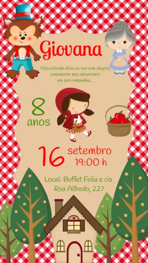 Convite de Aniversário Chapeuzinho Vermelho para Editar