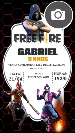 Convite Aniversário Free Fire com Foto para Editar Online