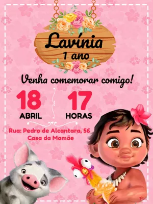 Convite de Aniversário Moana Baby para Editar Online