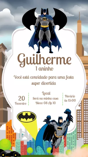 Convite de Aniversário Batman para Editar Online