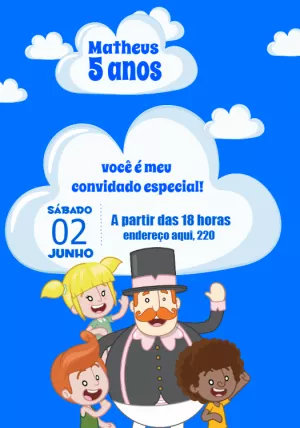 Convite Aniversário Mundo Bita com Personagens para Editar Online