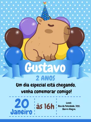 Convite de Aniversário Capivara Azul para Editar Online
