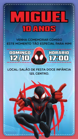 Convite Aniversário Homem Aranha Aranhaverso para Editar Online