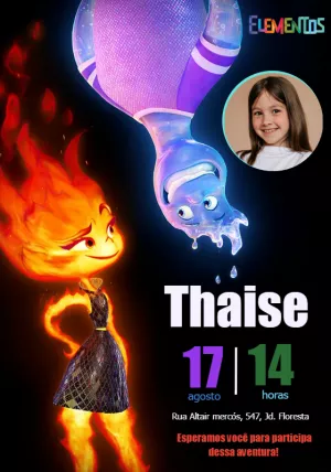 Convite de Aniversário Elementos com Foto para Editar Online