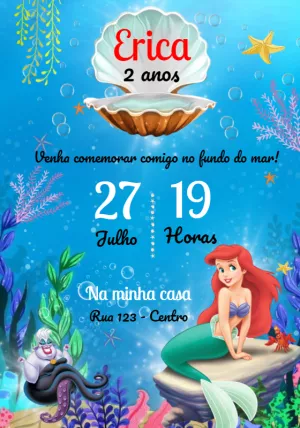 Convite Aniversário A Pequena Sereia para Editar Online