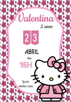 Convite de Aniversário Hello Kitty para Editar Online