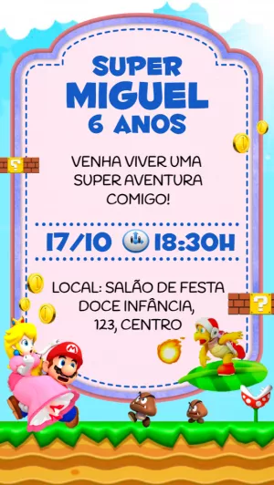 Convite de Aniversário Super Mario World para Editar Online