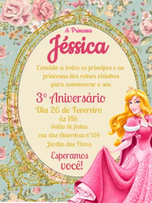 Convite Aniversário Bela Adormecida para Editar Online