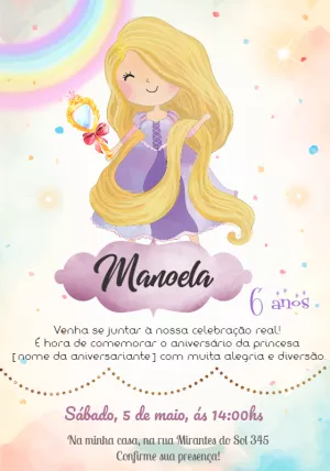 Convite de Aniversário Rapunzel para Editar Online
