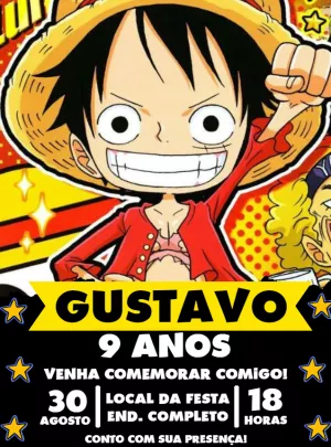 Convite de Aniversário Luffy One Piece para Editar Online