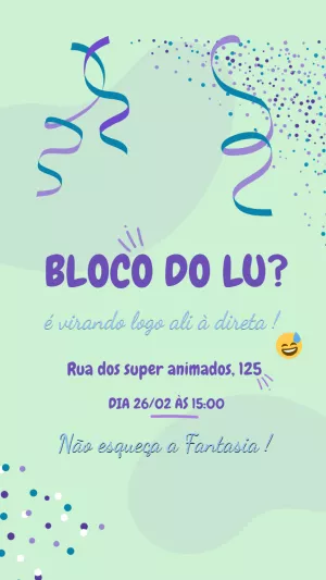 Convite Aniversário Bloco de Carnaval com Confetes para Editar