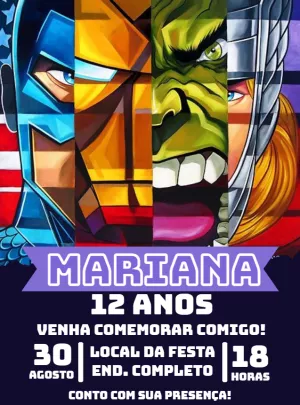 Convite de Aniversário Vingadores para Editar Online
