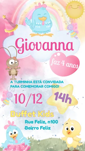 Convite de Aniversário Galinha Pintadinha para Editar Online