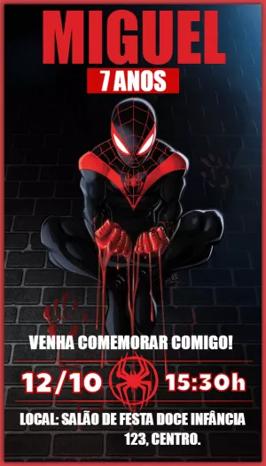 Convite Aniversário Homem-Aranha Miles Morales para Editar