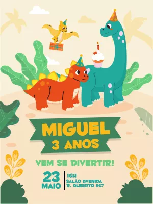 Convite de Aniversário Dinossauro Fofo para Editar Online