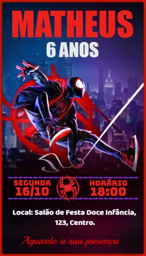 Convite Aniversário Homem Aranha Aranhaverso para Editar Online