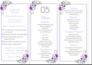 Menu de Casamento Floral Lavanda para Editar Online