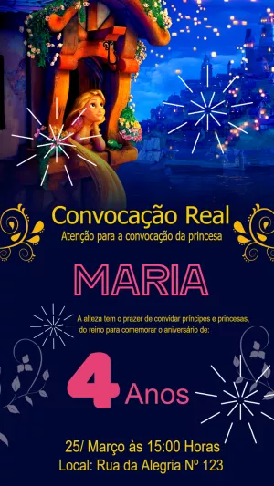 Convite Aniversário Enrolados com Rapunzel para Editar Online