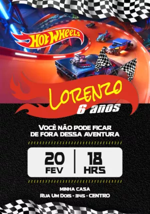 Convite de Aniversário HotWheels para Editar Online