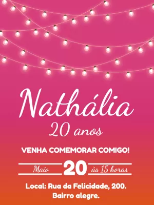 Convite de Aniversário com Luzes de Fada para Editar Online