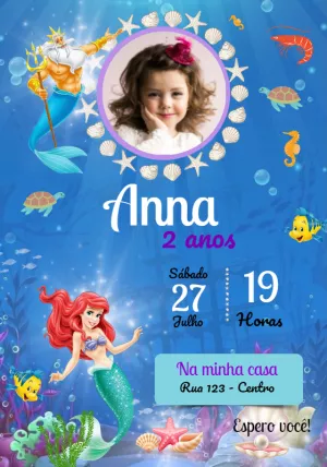 Invitación de cumpleaños La Sirenita – Estático – Convites e Artes Digitais