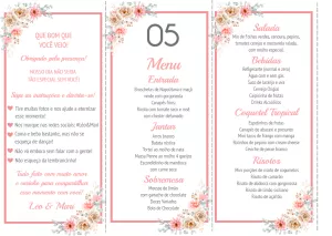 Menu de Casamento Floral com Rosas para Editar Online