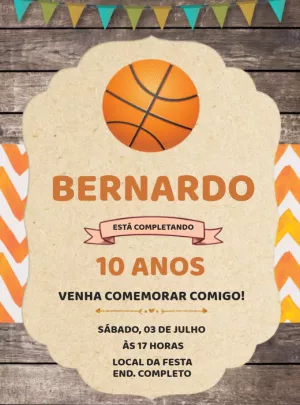 Convite de Aniversário Basquete para Editar e Enviar Online