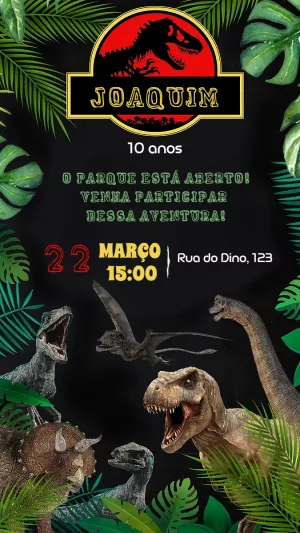Convite de Aniversário Dinossauros Jurassic para Editar Online