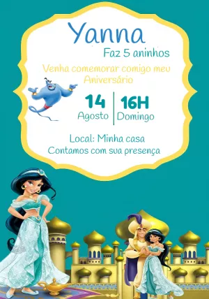 Convite de Aniversário Jasmine e Aladdin para Editar Online