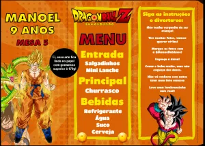 Cardápio de Aniversário Dragon Ball Z com Goku para Editar Online