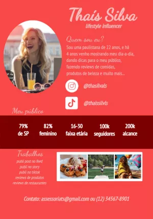 Mídia Kit Influencer com Foto para Editar Online