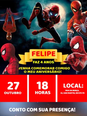 Convite Aniversário Homem-Aranha Multiverso para Editar Online