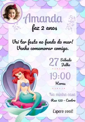 Invitación de cumpleaños La Sirenita – Estático – Convites e Artes Digitais
