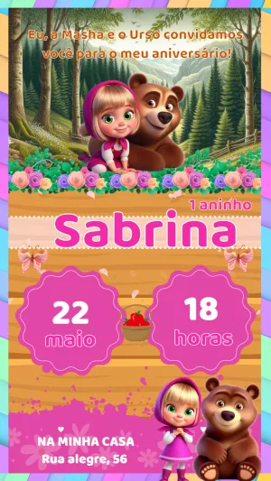 Convite Aniversário Masha e o Urso para Editar Online