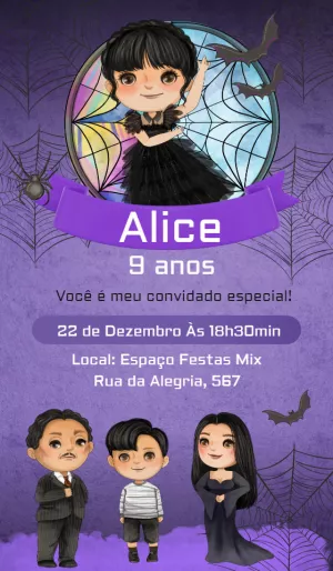 Convite de Aniversário Wandinha Addams para Editar Online